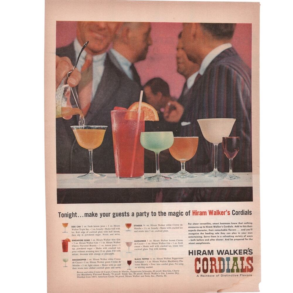 Hiram Walker Cordials Magazine Advertisement 1950s Vintage Grasshopper Alexander